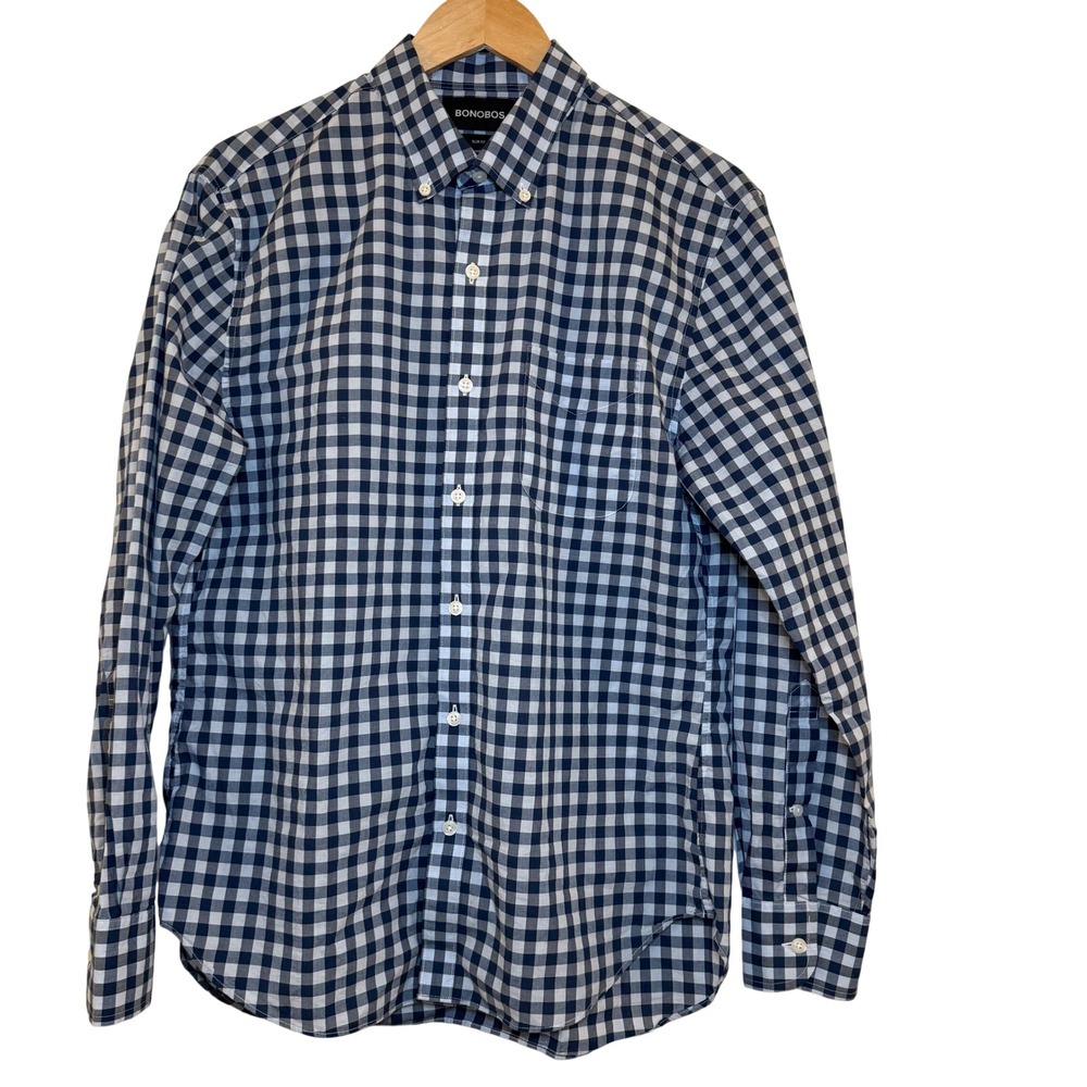 BONOBOS Slim Fit Gingham Check Button Down Shirt Mens Size Medium